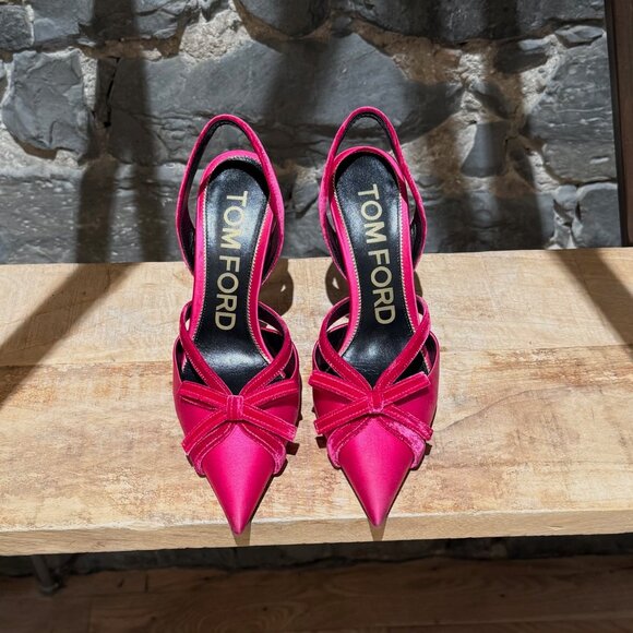 Tom Ford Fuchsia Satin Velvet Bow Pumps - Picture 3 of 12
